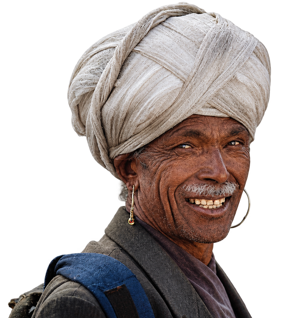 A Khas man in traditional attire, smiling